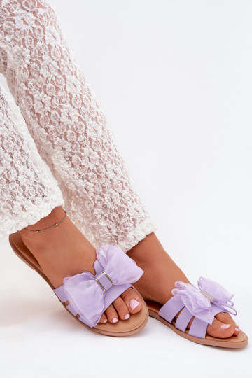 Pantofole da donna con tacco largo Z e fiocco in tulle nere Tanira