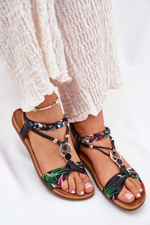 Sandali bassi da donna Z Plecionymi Strisceem E decorazione Artiker 56C1318 colore nero