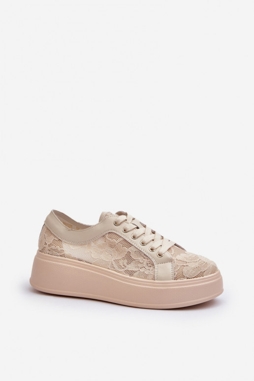 con motivi di pizzo Scarpe modello sneakers Femminile con una piattaforma S.Barski HY025 beige