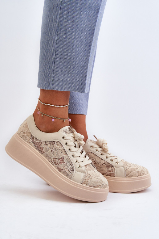 con motivi di pizzo Scarpe modello sneakers Femminile con una piattaforma S.Barski HY025 beige