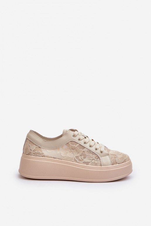 con motivi di pizzo Scarpe modello sneakers Femminile con una piattaforma S.Barski HY025 beige