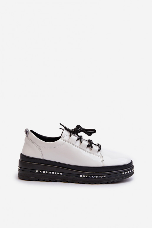 Scarpe modello sneakers con effetto vernice con plateau in colore bianco S.Barski LR592B