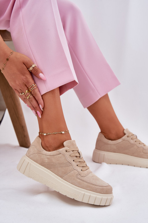 dalla pelle scamosciata Scarpe modello sneakers Femminile con una piattaforma beige RilAena