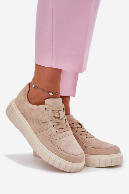 dalla pelle scamosciata Scarpe modello sneakers Femminile con una piattaforma beige RilAena