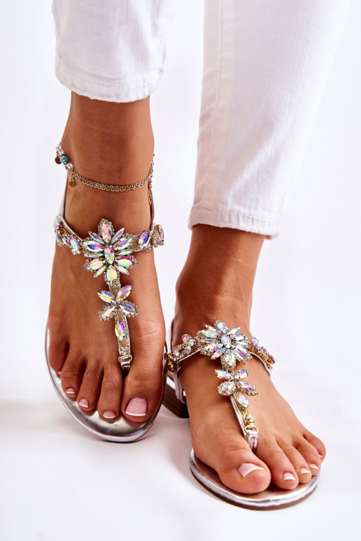 Sandali da donna Pantofole con gli occhi scintillanti color argento Solea