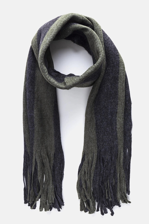 Sciarpa verde-grigia con frange Lana