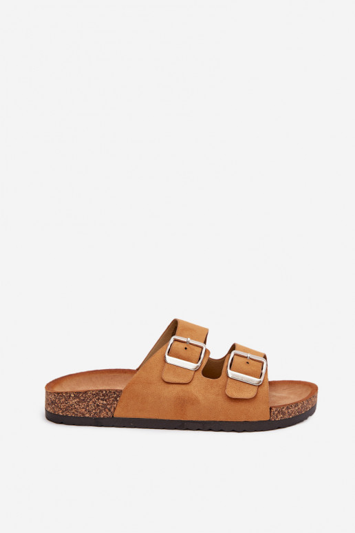 Pantofole da donna con una piattaforma con fibbie colore marrone Livara Pantofole da donna con una piattaforma con fibbie colore marrone Livara