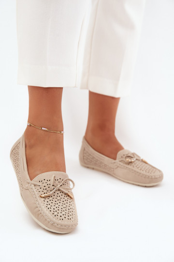 mocassini da donna con elementi traforati I INiązaniem beige Mirisa 2