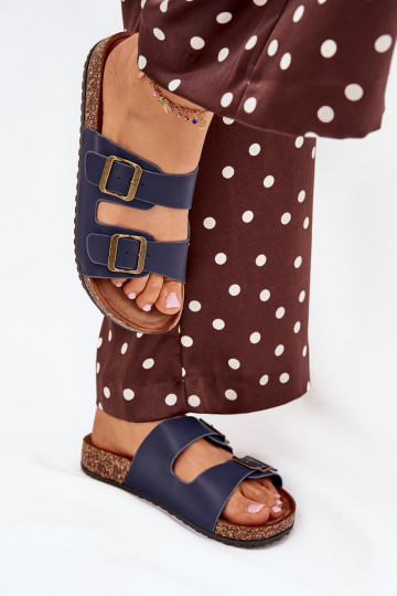 Ciabatte da donna blu scuro con piattaforma e fibbie Vesina