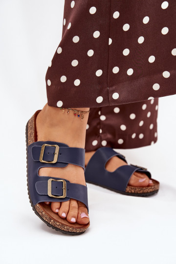 Ciabatte da donna blu scuro con piattaforma e fibbie Vesina 2
