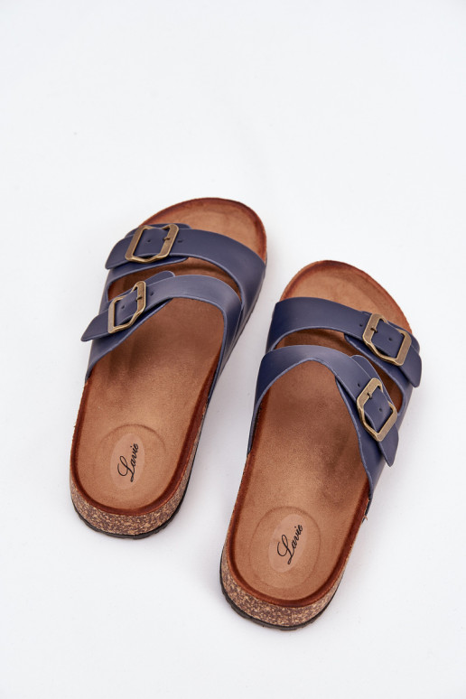 Femminile Pantofole con una piattaforma con fibbie blu scuro Vesina