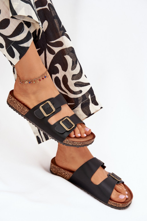 Femminile Pantofole con una piattaforma con fibbie colore nero Vesina