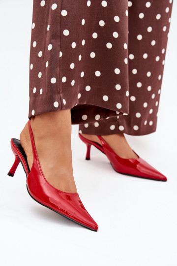 con effetto vernice Scarpe con tacchi sottili con tacco aperto colore rosso Talira