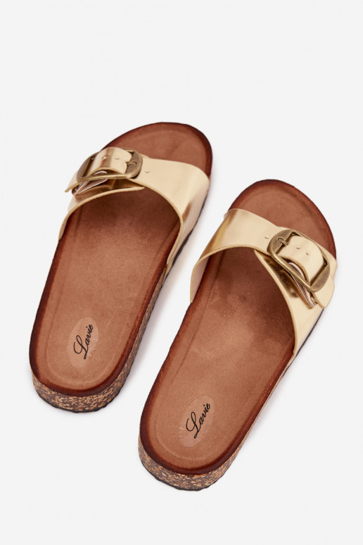 Pantofole da donna con una piattaforma con fibbie colore dorato Vianara