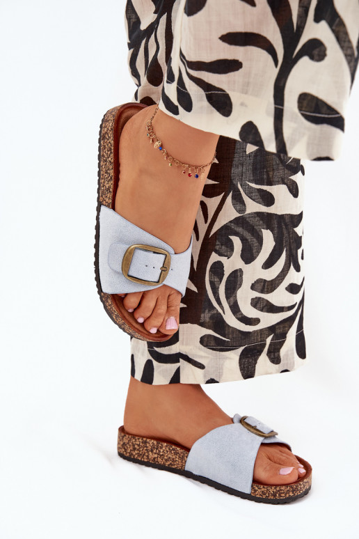 Pantofole da donna con fibbie con una piattaforma colore blu Zavira