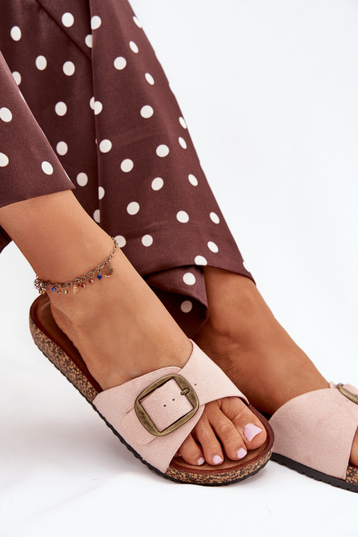 Pantofole da donna con fibbie con una piattaforma colore rosa Zavira