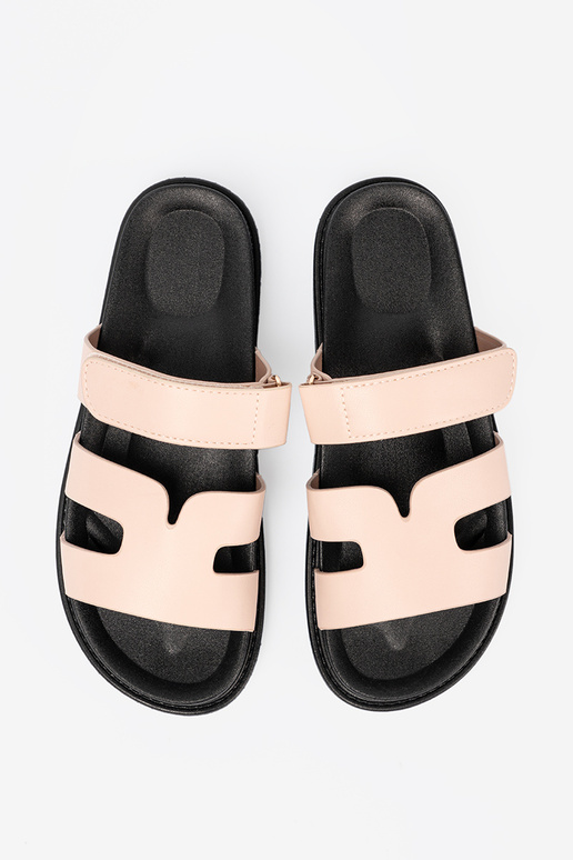 beige Pantofole con cinghie Velcro