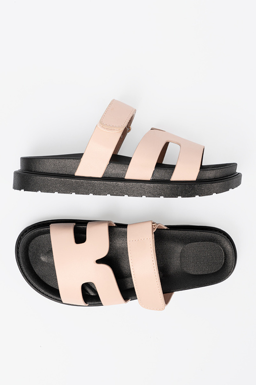 beige Pantofole con cinghie Velcro