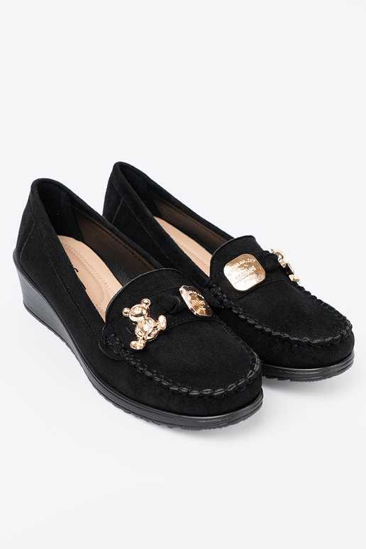 colore nero dalla pelle scamosciata mezze scarpe z ozdobnym misiem