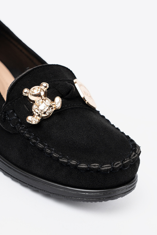 colore nero dalla pelle scamosciata mezze scarpe z ozdobnym misiem