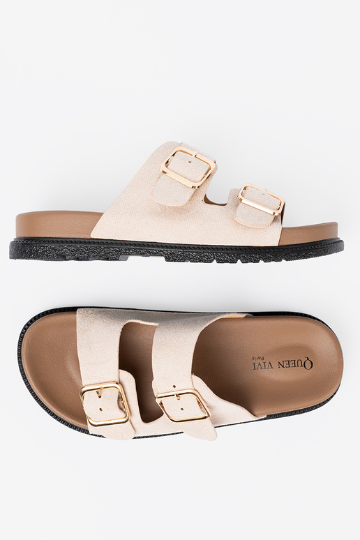 Pantofole da donna alla moda brillantementebeige z zamszoAym Aykończeniem