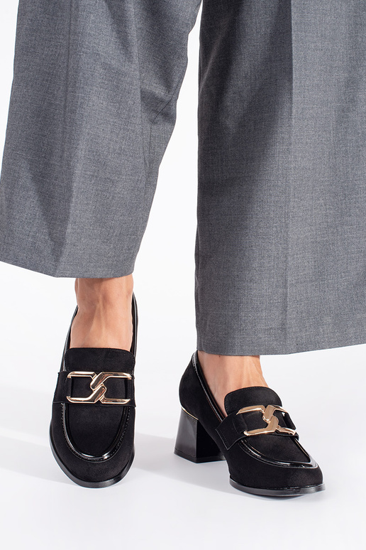 dalla pelle scamosciata donne mezze scarpe su un palo spesso