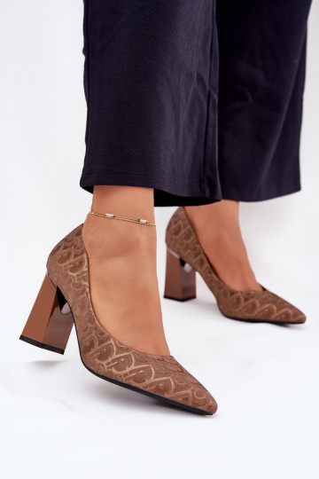 Scarpe col tacco alto Con decorazioni Tłoczeniem Vinceza 62254 colore marrone