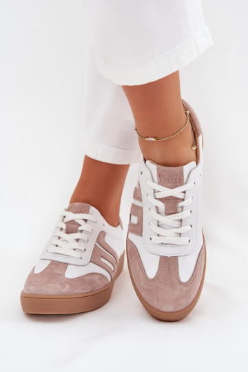 Scarpe sportive in pelle da donna "Vinceza 79557" colore bianco-sabbia 2