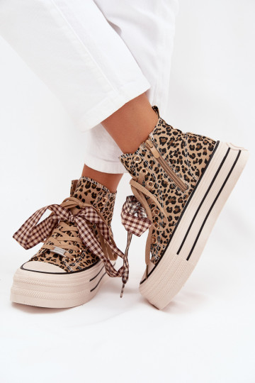 Scarpe casual con lacci, fiocchi e zip, con piattaforma e motivo leopardato "Turivara" 2