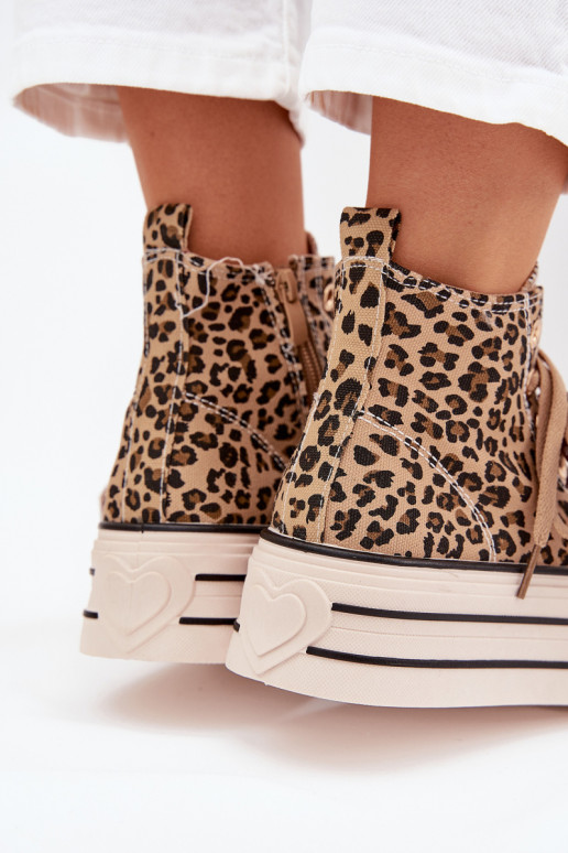 Scarpe per il tempo libero con nastri di allacciatura I Zamkiem con una piattaforma con motivi di pelliccia di leopardo Devevara