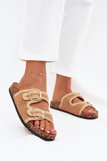 Pantofole all'uncinetto da donna con fibbie dorate, colore marrone "Fenira" 2