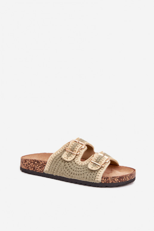 SzydełkoAe Pantofole da donna Ze colore doratomi con fibbiemi colore verde Fenira