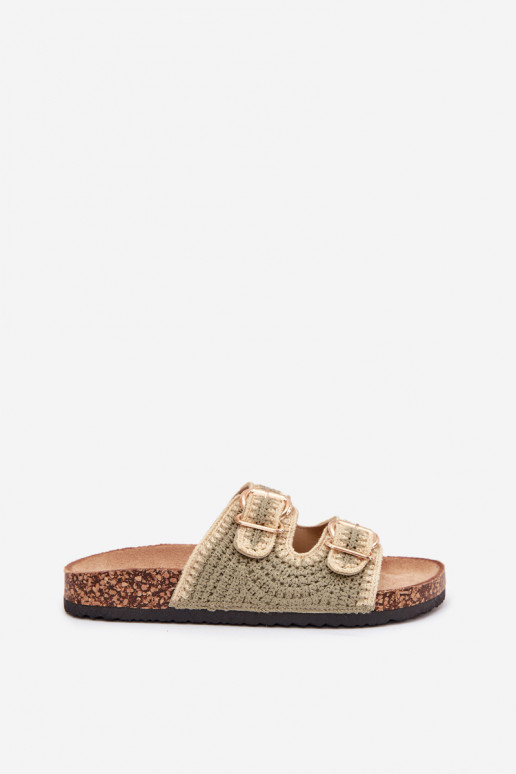 SzydełkoAe Pantofole da donna Ze colore doratomi con fibbiemi colore verde Fenira