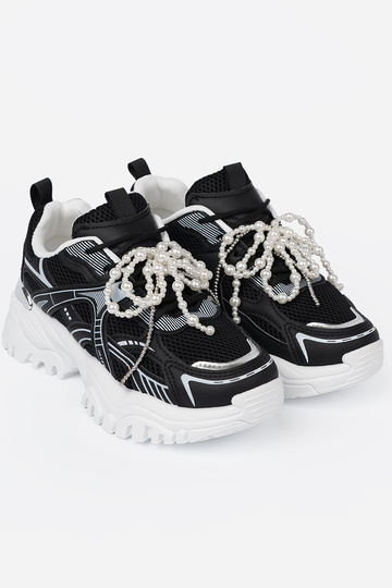 colore nero Scarpe modello sneakers z białą kokardą i koralikami