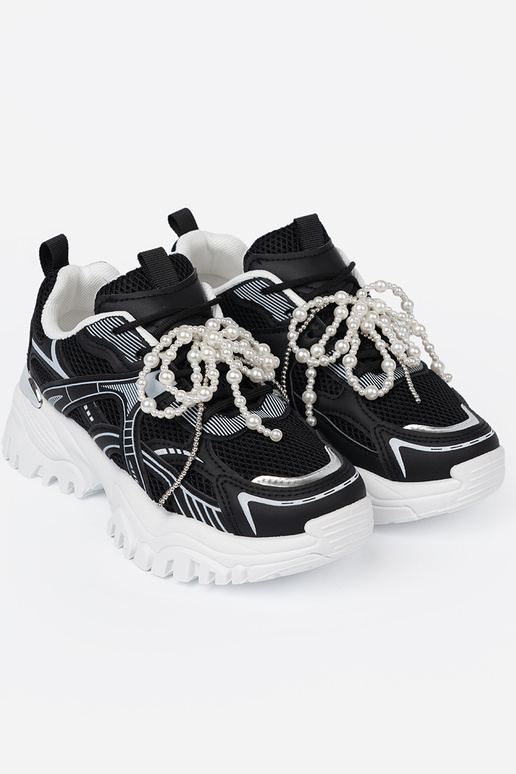 colore nero Scarpe modello sneakers z białą kokardą i koralikami