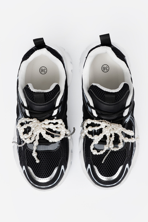 colore nero Scarpe modello sneakers z białą kokardą i koralikami