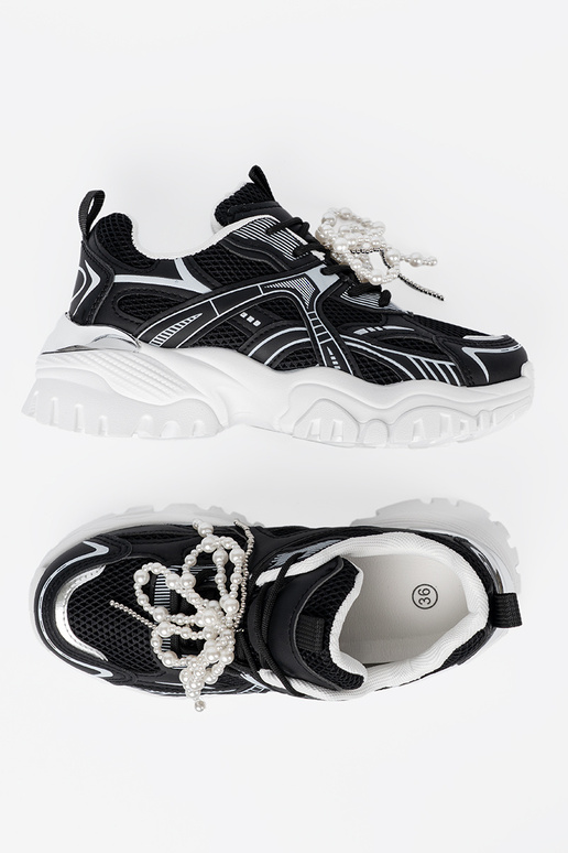 colore nero Scarpe modello sneakers z białą kokardą i koralikami