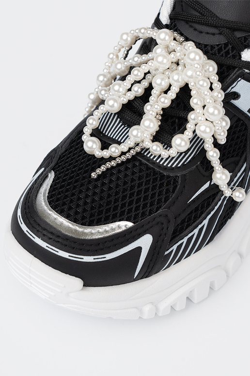 colore nero Scarpe modello sneakers z białą kokardą i koralikami