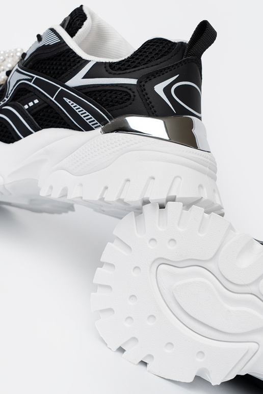 colore nero Scarpe modello sneakers z białą kokardą i koralikami