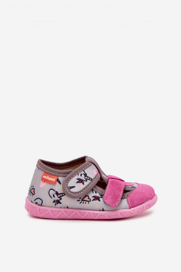 Pantofole Milami Infantile con chiusure adesive IN Unicorni grigio-colore rosa Reathiana 2
