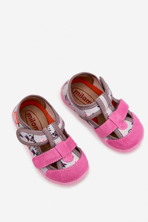 Pantofole Milami Infantile con chiusure adesive IN Unicorni grigio-colore rosa Reathiana