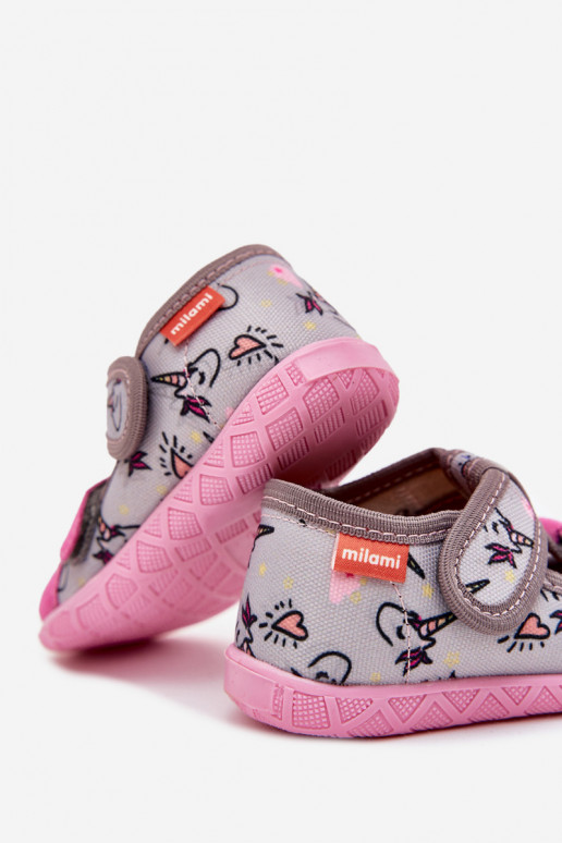 Pantofole Milami Infantile con chiusure adesive IN Unicorni grigio-colore rosa Reathiana Pantofole Milami Infantile con chiusure adesive IN Unicorni grigio-colore rosa Reathiana