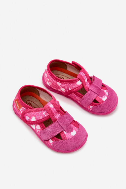 Pantofole Milami Infantile con chiusure adesive con i cuori colore rosa Reathiana