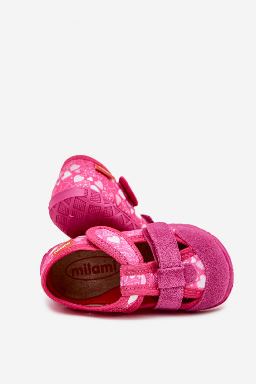 Pantofole Milami Infantile con chiusure adesive con i cuori colore rosa Reathiana