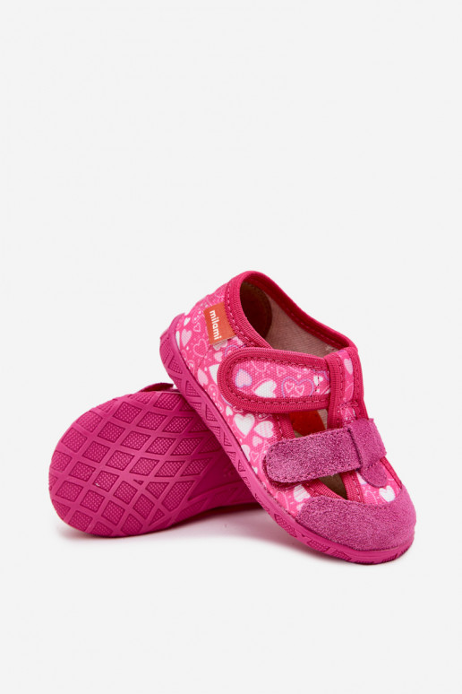 Pantofole Milami Infantile con chiusure adesive con i cuori colore rosa Reathiana
