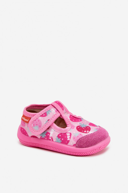 Pantofole Milami Infantile Elastyczne con chiusure adesive IN fragole colore rosa Ambette