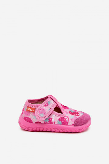 Pantofole Milami Infantile Elastyczne con chiusure adesive IN fragole colore rosa Ambette 2