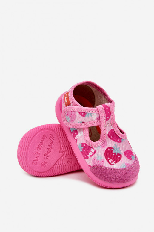 Pantofole Milami Infantile Elastyczne con chiusure adesive IN fragole colore rosa Ambette