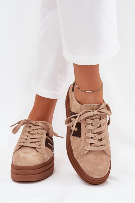 Scarpe modello sneakers Femminile con una piattaformaAbilitatoturalnego dalla pelle scamosciatau beige Eldira