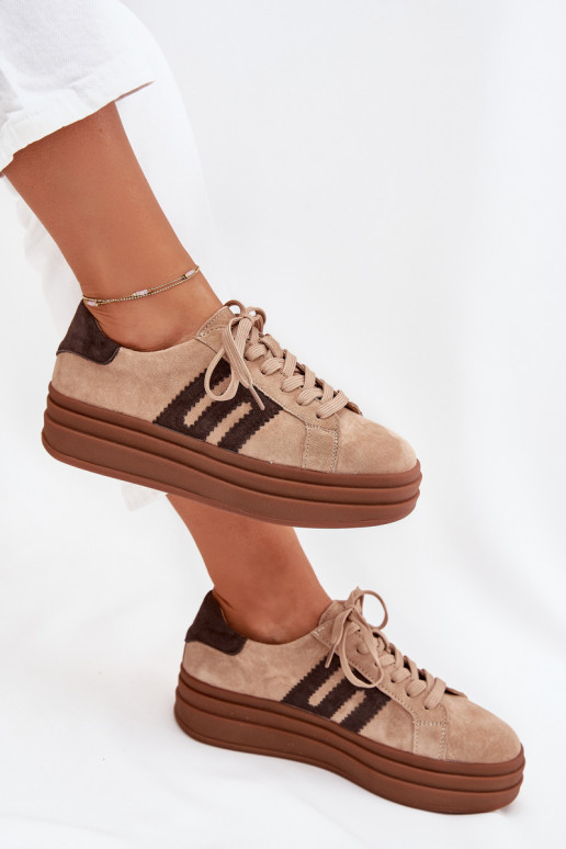 Scarpe modello sneakers Femminile con una piattaformaAbilitatoturalnego dalla pelle scamosciatau beige Eldira